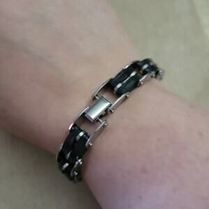Men's black & silver bike chain bracelet, stainless steel